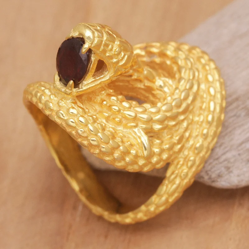 Magnetic Fashion Rings in Stainless Steel with a Modern, Interlocking DesignNovica Handmade Golden Cobra Queen Gold-Plated Garnet Cocktail Ring