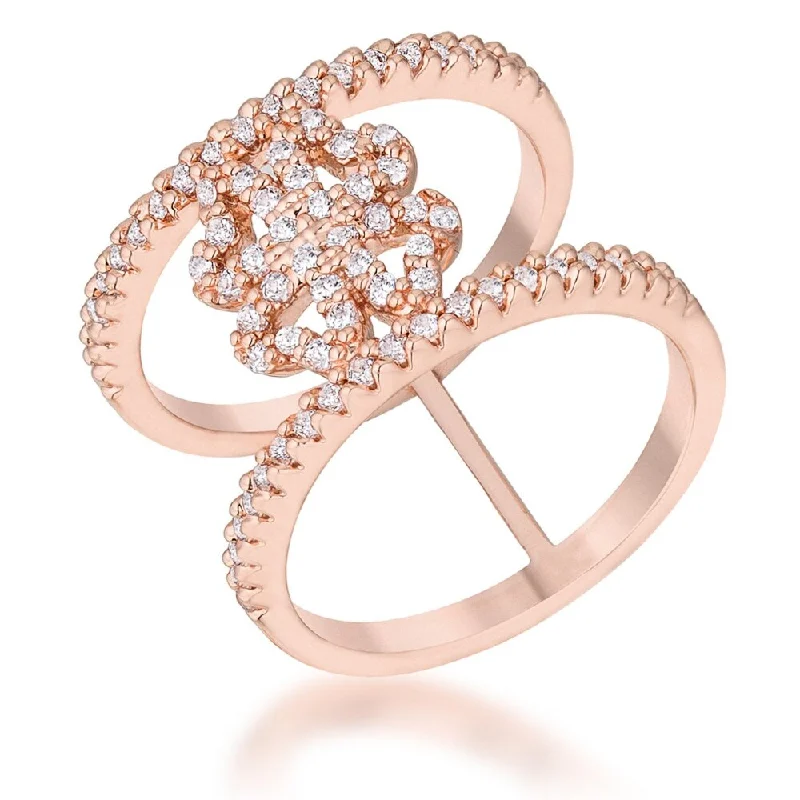 Statement - Making Fashion Rings in Gold - Plated Brass with Oversized Cubic Zirconia StonesLauren 0.4Ct Cz Rose Gold Delicate Clover Wrap Ring