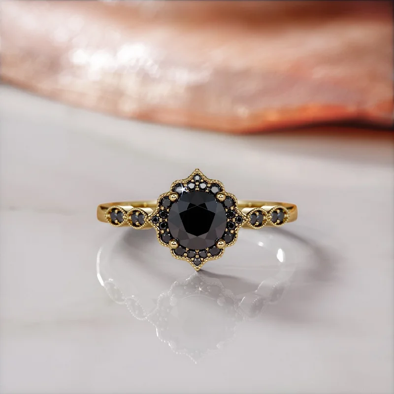 Marquise - Cut Women's Diamond Rings in Palladium for a Unique and Elongated ShapeDark Obsession Halo  Natural Black Diamond Round Cut Engagement Ring