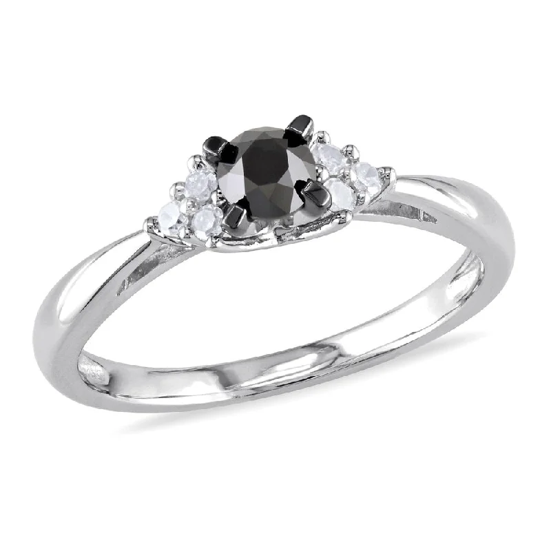 Women's Solitaire Diamond Rings with Round - Cut Diamonds and Platinum Settings for an Elegant EngagementMiadora Sterling Silver 1/2ct TDW Black and White Diamond Engagement Ring