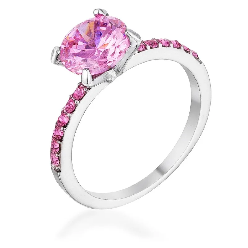 Geometric - Shaped Fashion Rings in Titanium with Iridescent Inlays2.3CT Pink and Amethyst Cubic Zirconia Rhodium-Plated Ring