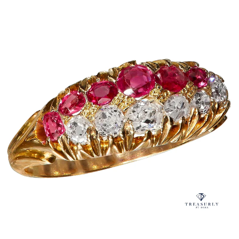 Alexandrite Gemstone Rings in Platinum with a Hidden Halo for a Rare and Luxurious PieceVictorian GIA No-Heat Burmese Pink Sapphires & Old Mine Diamond Double Rows Yellow Gold Band Ring