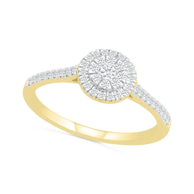 Women's Diamond Rings with Side - Stone Pave Setting for a Sparkling and Continuous ShinePave Diamond Round Illusion Ring with Diamond Halo