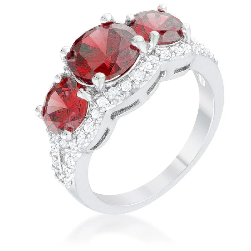 Rhinestone - Embellished Fashion Rings in Silver - Tone Metal for a Glamorous TouchGarnet Classic Trio Ring