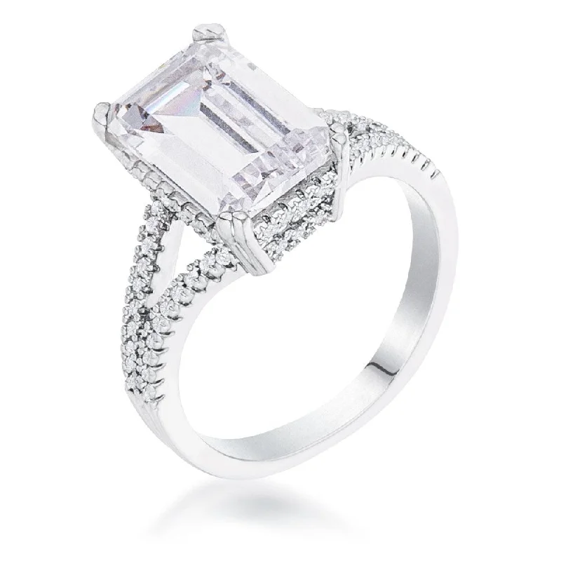 Pearl - Adorned Fashion Rings in Gold - Tone Alloy for a Sophisticated Look6.75Ct Rhodium Plated Emerald Cut Ring