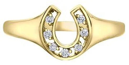 Vintage - Style Women's Diamond Rings with Floral - Engraved Bands and Multiple Diamond AccentsYellow Gold Diamond Horseshoe Ring.