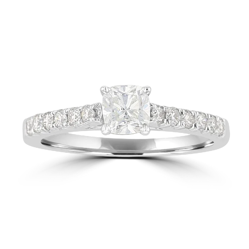 Men's Topaz Engagement Rings in 10K Gold with a Channel - Set Diamond Band14KT White Gold 3/4 CTW Cushion Diamond Cathedral Ring