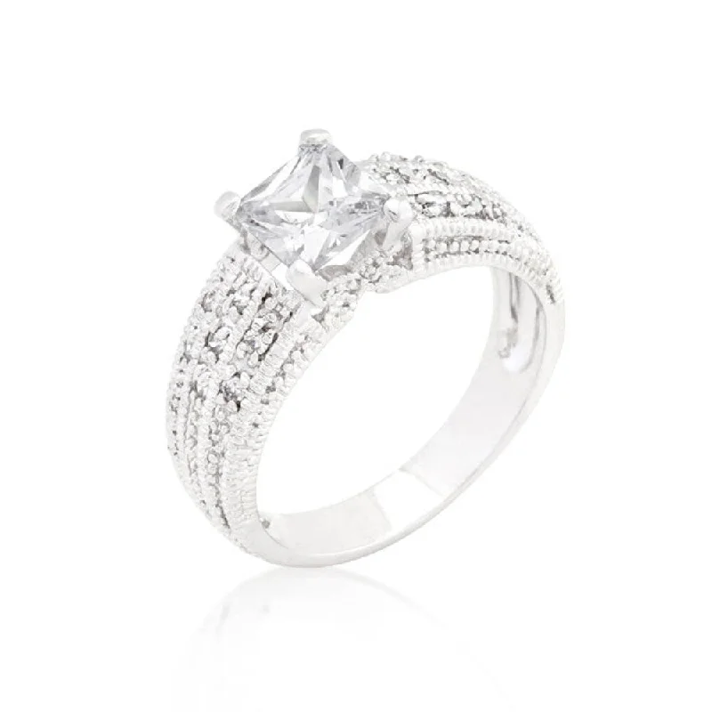 Fashion Rings with Initial Charms in Silver - Plated Metal for a Custom AccessoryCubic Zirconia Princess Cut Ring