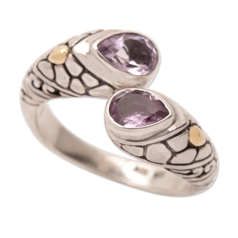 Fashion Rings with Initial Charms in Silver - Plated Metal for a Custom AccessoryNovica Handmade Bright Enchantment Gold-Accented Amethyst Cocktail Ring