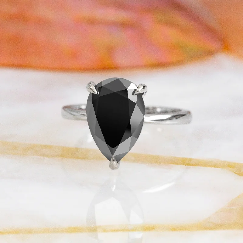 Pear - Shaped Women's Diamond Rings in Yellow Gold with a Single - Diamond Pendant LookNoche Negra Hidden Halo Natural Black Diamond Pear Engagement Ring