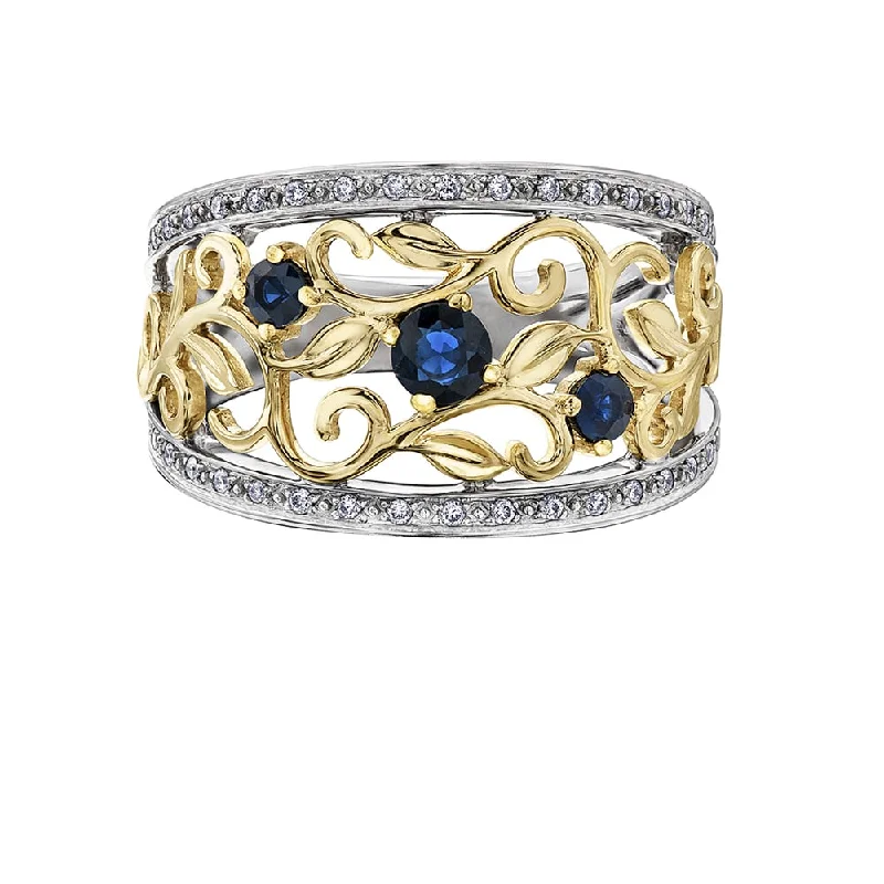 Vintage - Style Women's Diamond Rings with Floral - Engraved Bands and Multiple Diamond AccentsVine-Detailed Sapphire and Diamond Ring