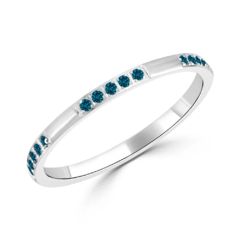 Fashion Rings with Initial Charms in Silver - Plated Metal for a Custom AccessoryAuriya 10k Gold 1/6ctw Ultra-thin Stackable Blue Diamond Wedding Band