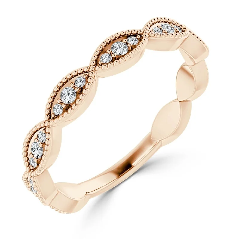 Stackable Fashion Rings in Rose - Gold Tone with Delicate Floral EngravingsAuriya 10k Gold 1/5cttw Ultra-thin Vintage Stackable Diamond Wedding Band