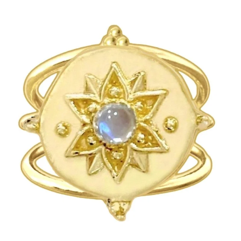 Tourmaline Gemstone Rings in 18K Two - Tone Gold with a Floral - Shaped Setting for a Feminine TouchIntricate Vera May Gold Boho Ring- Moonstone Ring