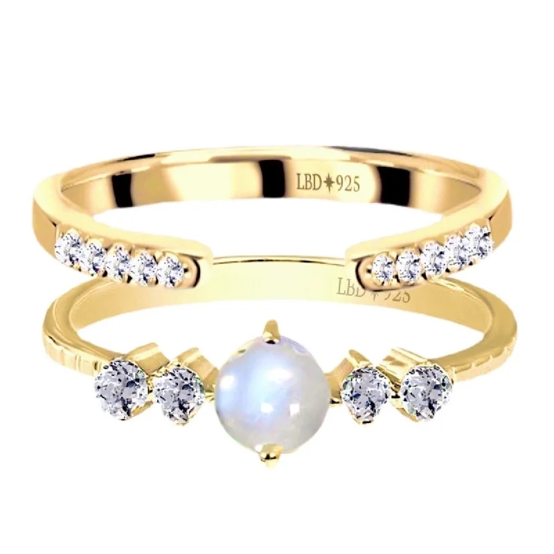 Jasper Gemstone Rings in 18K Gold Vermeil with a Matte Finish for a Subtle and Elegant LookPetite Sparkle Gold Moonstone and Topaz Ring Set