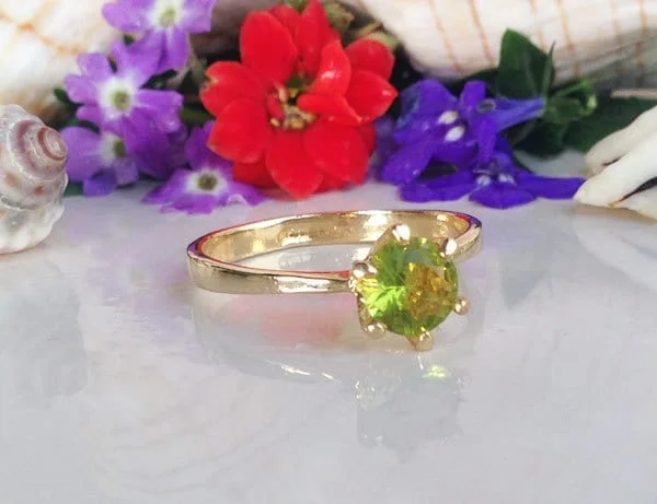 Ruby Gemstone Rings in 14K Yellow Gold with a Solitaire Setting for a Classic and Bold StatementPeridot Ring - August Birthstone - Solitaire Ring with Round Peridot Gemstone