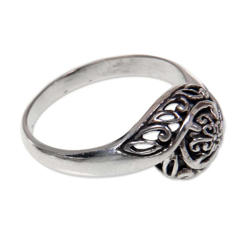 Fashion Rings with Initial Charms in Silver - Plated Metal for a Custom AccessoryNOVICA Rainforest Bloom Sterling Silver Ring