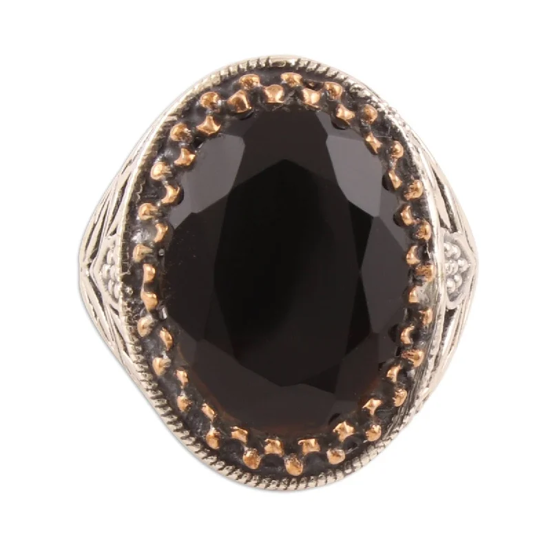 Pearl - Adorned Fashion Rings in Gold - Tone Alloy for a Sophisticated LookNOVICA Dark Glimmer, Onyx single-stone ring