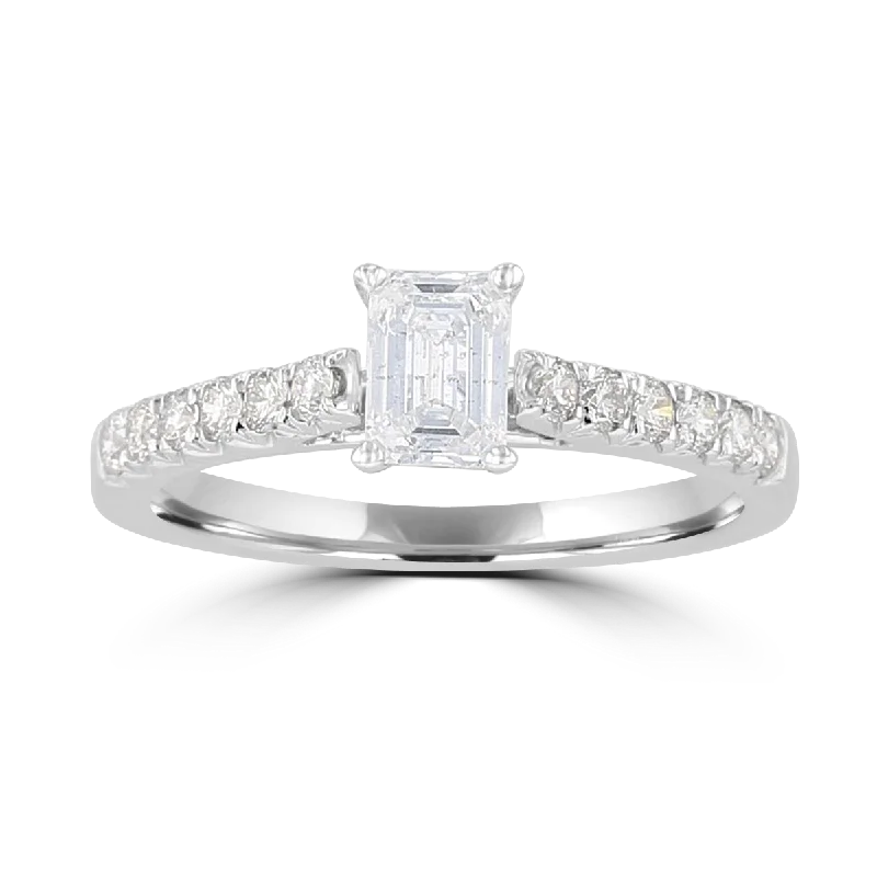 Men's Diamond Engagement Rings with Platinum Band and Halo Setting for a Luxury Proposal14KT White Gold 3/4 CTW Emerald Diamond Cathedral Ring