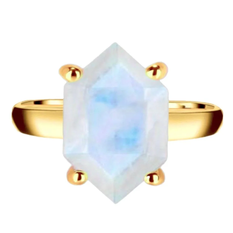 Jasper Gemstone Rings in 18K Gold Vermeil with a Matte Finish for a Subtle and Elegant LookLaihas Miraculous Hexagon Crystal Gold Moonstone Ring