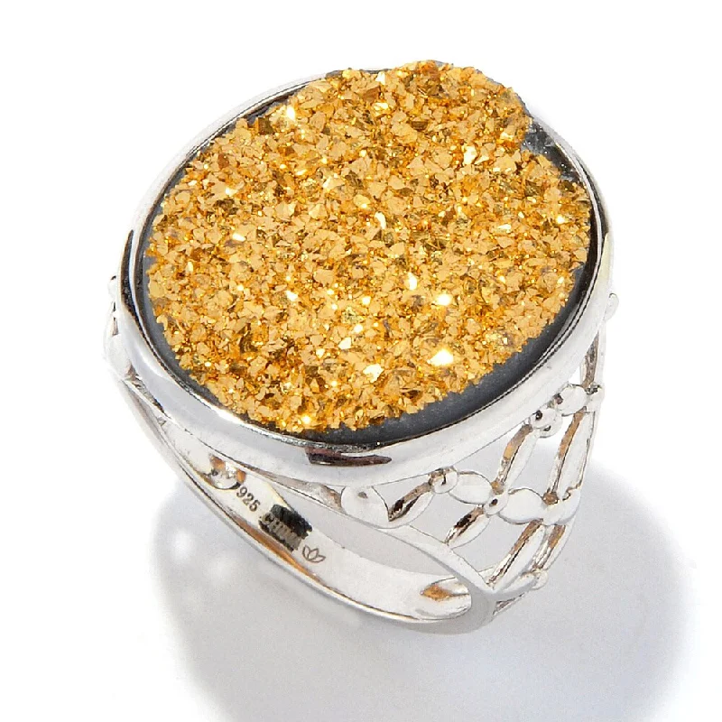 Stackable Fashion Rings in Rose - Gold Tone with Delicate Floral EngravingsSterling Silver Oval Gold Druzy Cocktail Ring