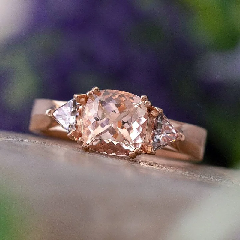 Men's Moonstone Engagement Rings in Silver - Plated Copper with a Celtic Knot PatternCushion Cut Morganite Engagement Ring with Diamonds