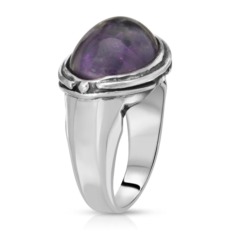 Agate Gemstone Rings in Sterling Silver with a Mosaic - Inspired Inlay for a Bohemian StyleAmethyst Oval Ring