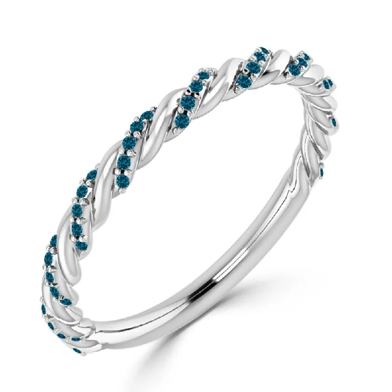 Open - Band Fashion Rings in Sterling Silver with Gemstone InlaysAuriya 10k Gold 1/8cttw Petite Stackable Rope Style Blue Diamond Ring