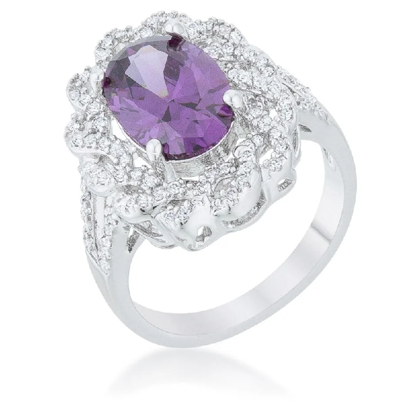 Minimalist Fashion Rings in Stainless Steel with a Single Solitaire CrystalAmethyst Oval Classic Ring