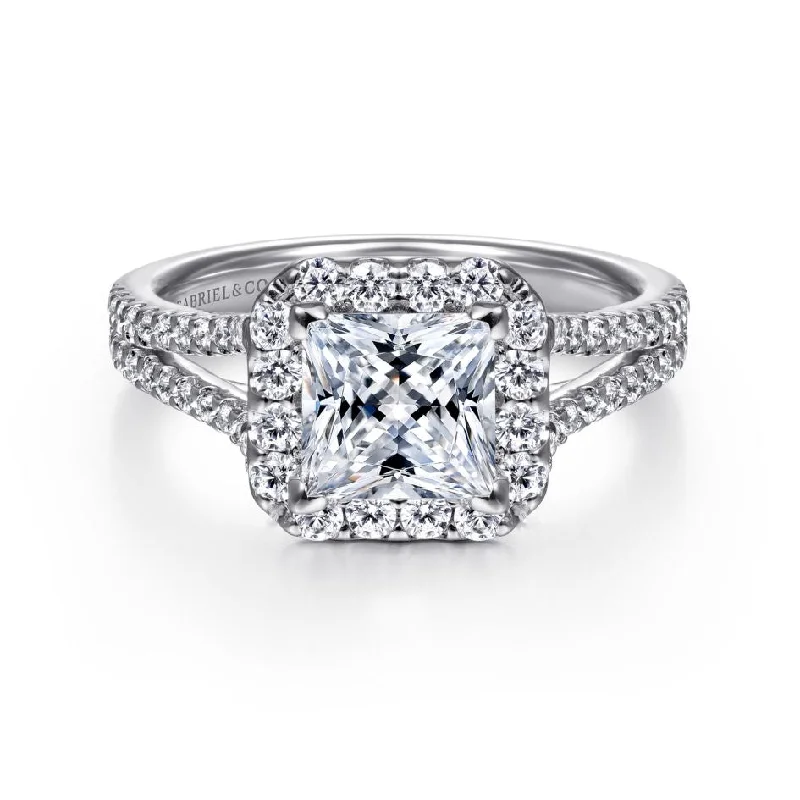 Cushion - Cut Women's Diamond Rings in Platinum with a Soft and Romantic AppearanceGabriel 14K White Gold .57ctw Cushion Halo Style Diamond Semi-Mount Engagement Ring