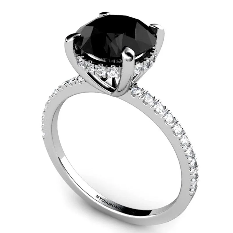 Halo - Style Women's Diamond Rings with a Center Diamond Surrounded by Smaller Diamonds in 18K GoldNoire - Black Diamond Engagement Ring 3.40ct