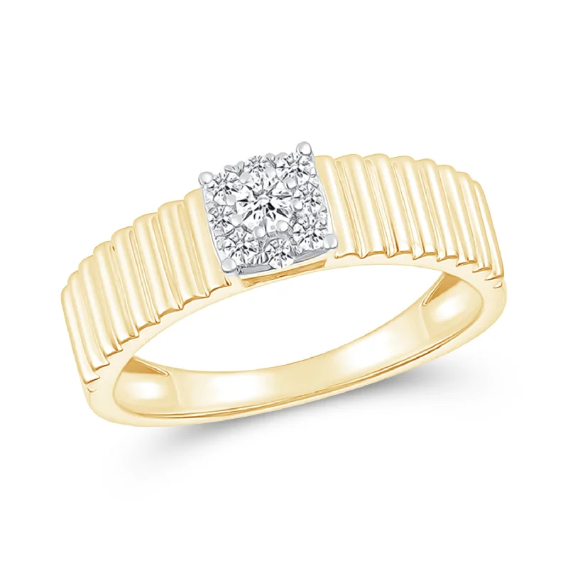 Art Deco - Inspired Women's Diamond Rings with Geometric Designs and Baguette - Cut DiamondsFluted Ring with Diamond Center