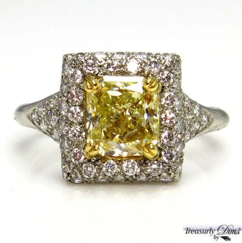 Tennis - Style Women's Diamond Rings with a Continuous Row of Diamonds for a Classic and Versatile Look2.56CT VINTAGE ESTATE FANCY YELLOW RADIANT DIAMOND ENGAGEMENT RING