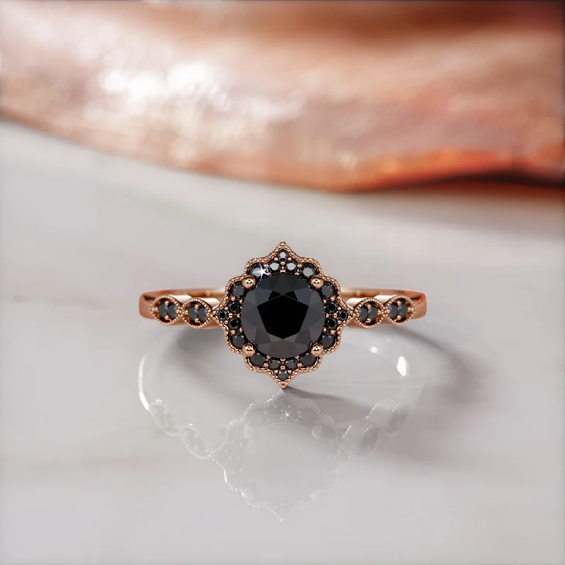 Marquise - Cut Women's Diamond Rings in Palladium for a Unique and Elongated ShapeDark Obsession Halo  Natural Black Diamond Round Engagement Ring