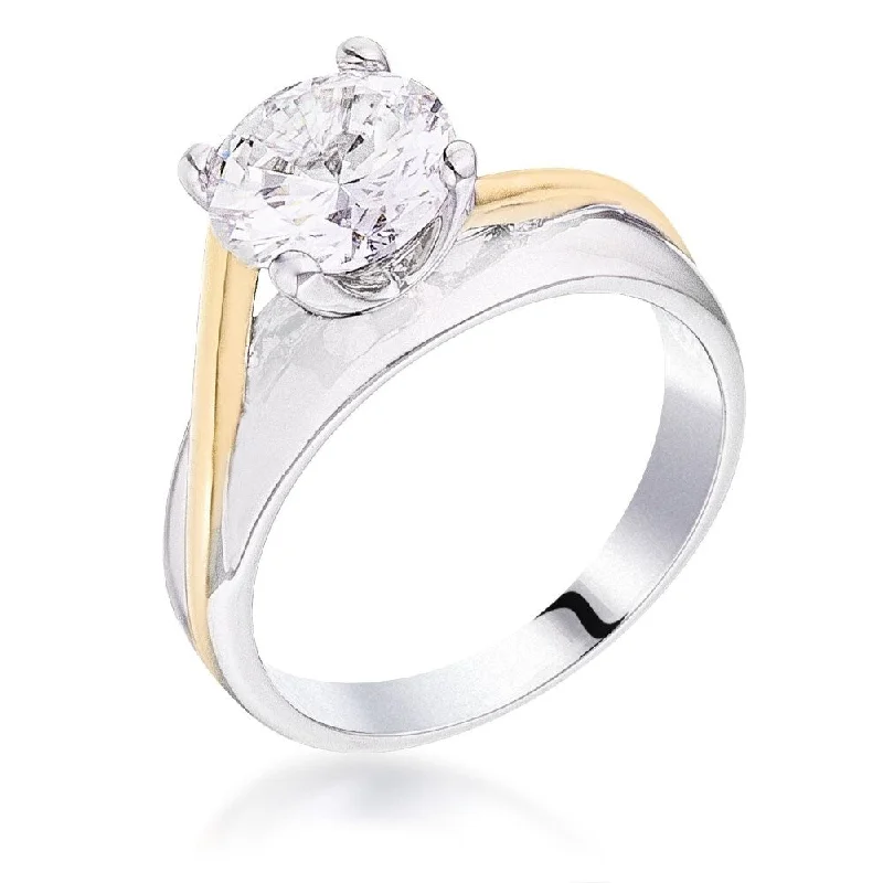 Stackable Fashion Rings in Rose - Gold Tone with Delicate Floral EngravingsTwo-tone Gold & Silver Solitaire Engagement Ring