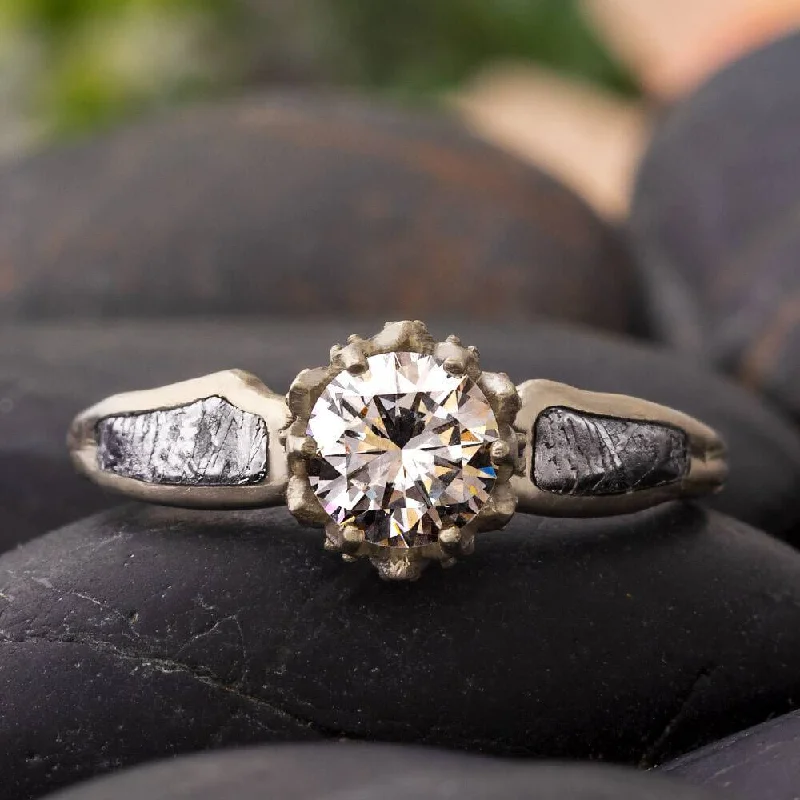 Men's Tanzanite Engagement Rings in Palladium with a Three - Stone ArrangementAlternative Engagement Ring With Moissanite & Meteorite