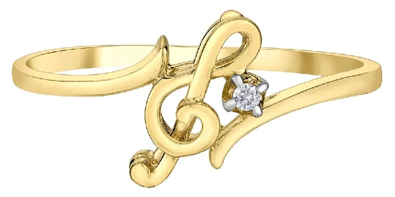 Adjustable Women's Diamond Rings with a Flexible Band for a Comfortable and Custom FitYellow Gold Diamond "Treble Clef" Ring.