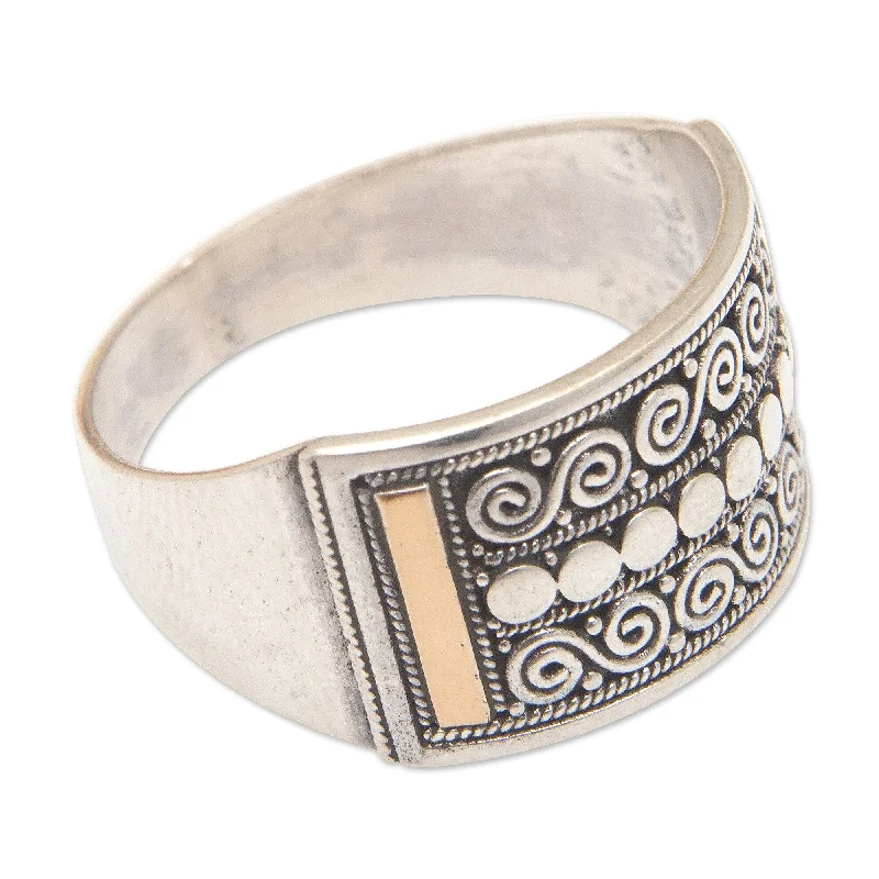 Adjustable Fashion Rings in Leather and Brass with a Tribal - Inspired DesignNovica Handmade Golden Tegalalang Gold-Accented Band Ring