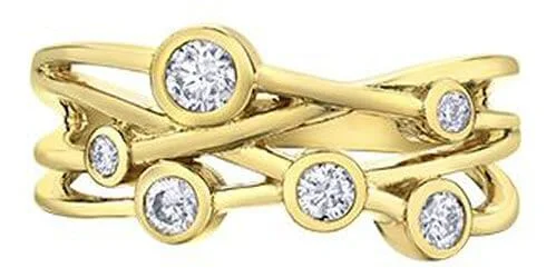 Vintage - Style Women's Diamond Rings with Floral - Engraved Bands and Multiple Diamond AccentsYellow Gold Diamond Ring.