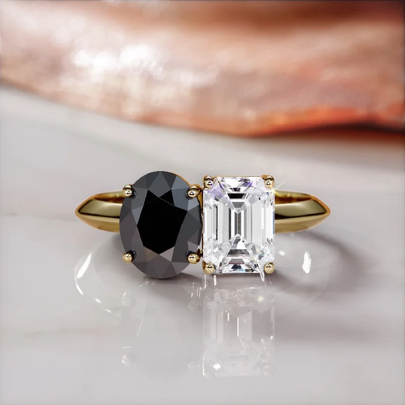 Cluster - Style Women's Diamond Rings with Multiple Small Diamonds Arranged in a Stunning PatternVenus Moons- Two Stone Natural Black Diamond Oval Engagement Ring in Yellow Gold