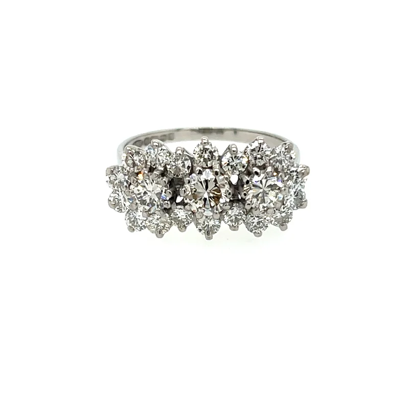 Tennis - Style Women's Diamond Rings with a Continuous Row of Diamonds for a Classic and Versatile Look18ct White Gold Vintage 1968 1.50ct Diamond Triple Cluster Dress Ring