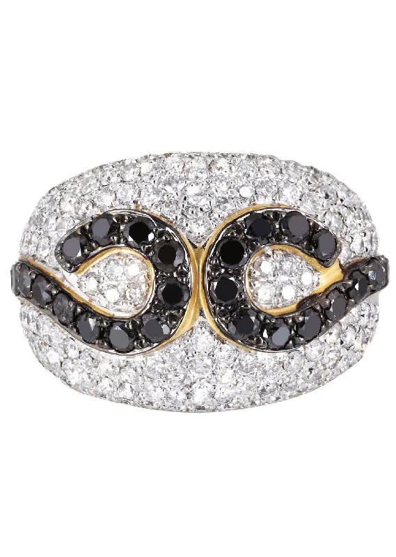 Cathedral - Style Women's Diamond Rings with a Raised Center Setting and Elaborate Metalwork14K Ladies Black Diamond Cocktail Ring | 2.63 Carats | 10.17 Grams