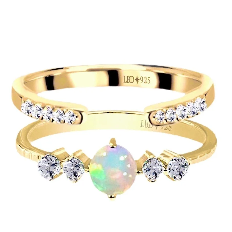 Peridot Gemstone Rings in 14K Gold - Filled Metal with a Pave - Set Band for a Sparkling LookPetite Sparkle Genuine Opal and Topaz Gold Ring Set