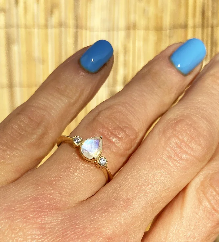 Tourmaline Gemstone Rings in 18K Two - Tone Gold with a Floral - Shaped Setting for a Feminine TouchRainbow Moonstone Ring - Genuine Gemstone - Teardrop Ring - Stacking Ring - June Ring - Simple Ring - Prong Ring - Gold Ring - Rainbow Ring