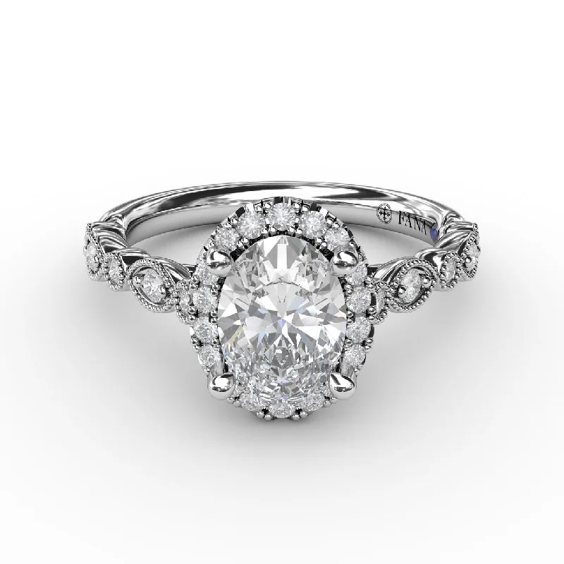 Cathedral - Style Women's Diamond Rings with a Raised Center Setting and Elaborate MetalworkFana 14K White Gold .26ctw Oval Halo Style Diamond Semi-Mount Engagement Ring