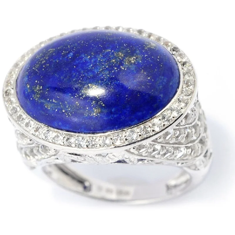 Rhinestone - Embellished Fashion Rings in Silver - Tone Metal for a Glamorous TouchSterling Silver 2.77ct TGW Lapis and White Topaz East-west Ring