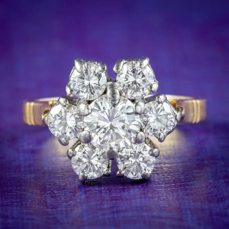 Vintage - Style Women's Diamond Rings with Floral - Engraved Bands and Multiple Diamond AccentsVintage Diamond Daisy Cluster Ring 1.9ct Total Dated 1981