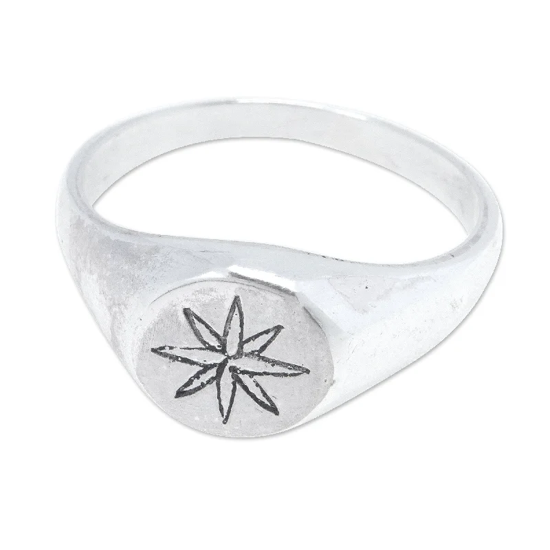 Fashion Rings with Initial Charms in Silver - Plated Metal for a Custom AccessoryNovica Handmade Icon Of Stars Sterling Silver Signet Ring