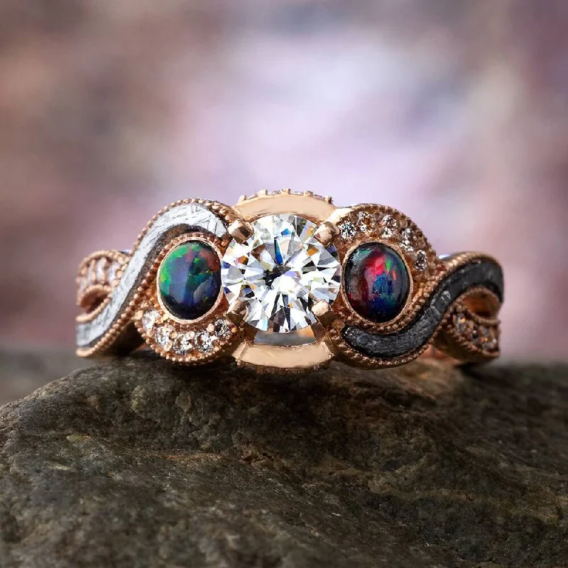 Men's Topaz Engagement Rings in 10K Gold with a Channel - Set Diamond BandUnique Black Opal, Moissanite & Meteorite Engagement Ring