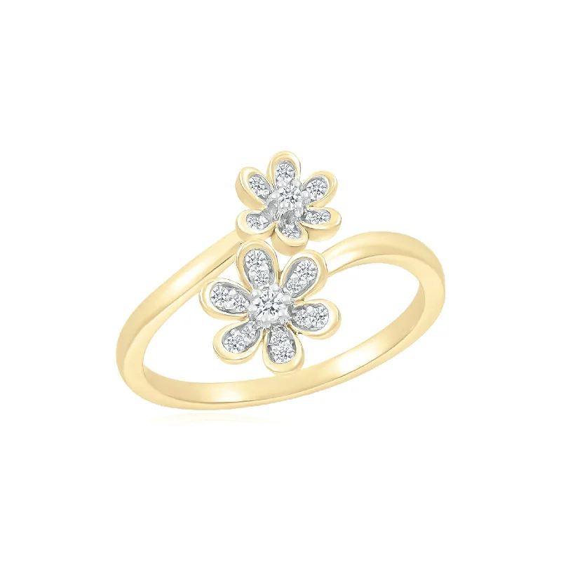 Cushion - Cut Women's Diamond Rings in Platinum with a Soft and Romantic AppearanceBezel Set Diamond Double Flower Toi et Moi Ring